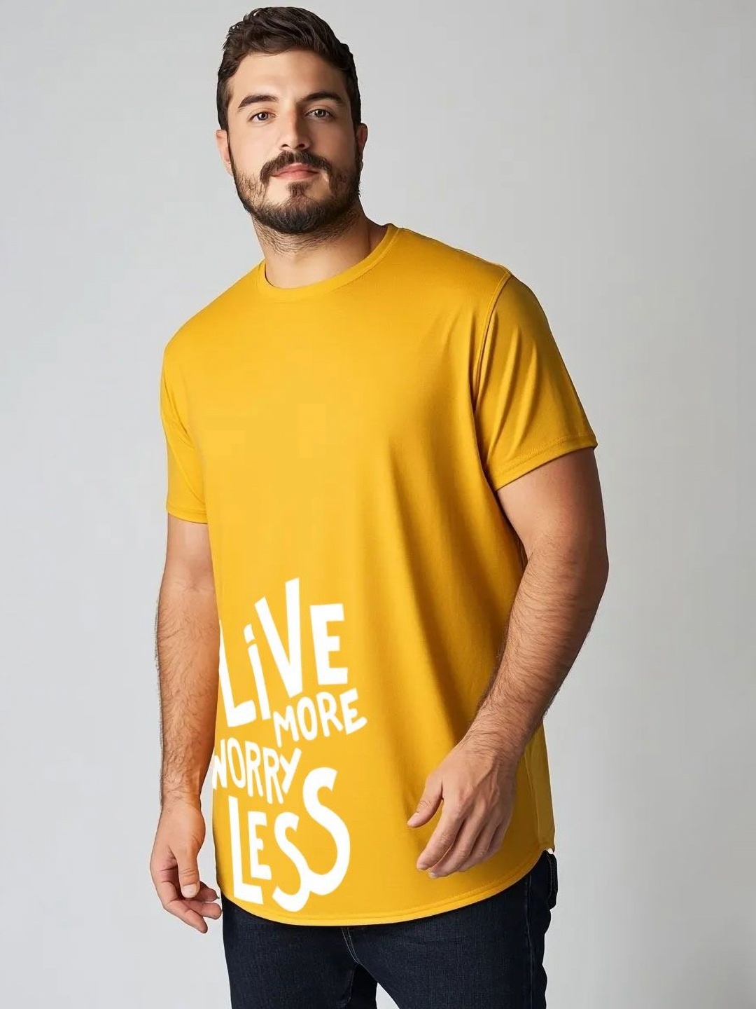 

Toodle Plus Unisex Plus Size Graphic Printed Round Neck Pure Cotton T-Shirt, Mustard