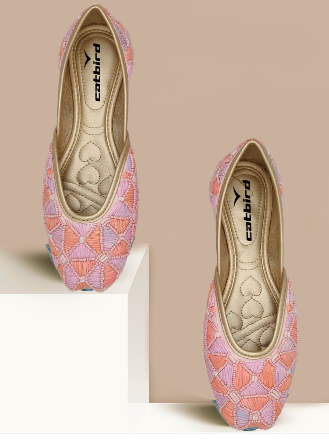 

CATBIRD Women Colourblocked Embroidered Round Toe Ethnic Mojaris Flats, Multi