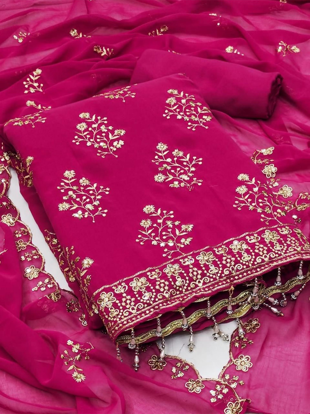 

Rangtulika Ethnics Embroidered Unstitched Dress Material, Pink