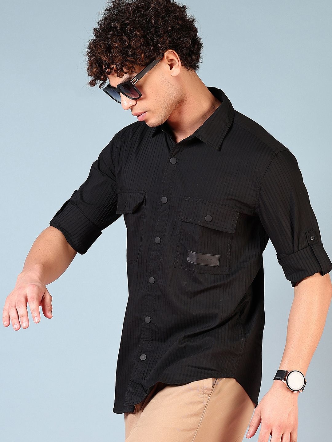 

V-Mart Men Opaque Casual Shirt, Black