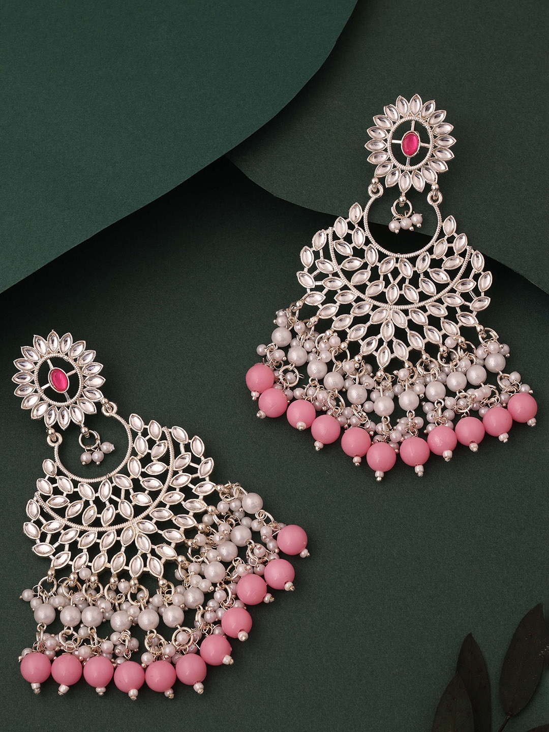 

Lyriss Gold Plated Artificial Stone Studded & Beaded Contemporary Chandbalis