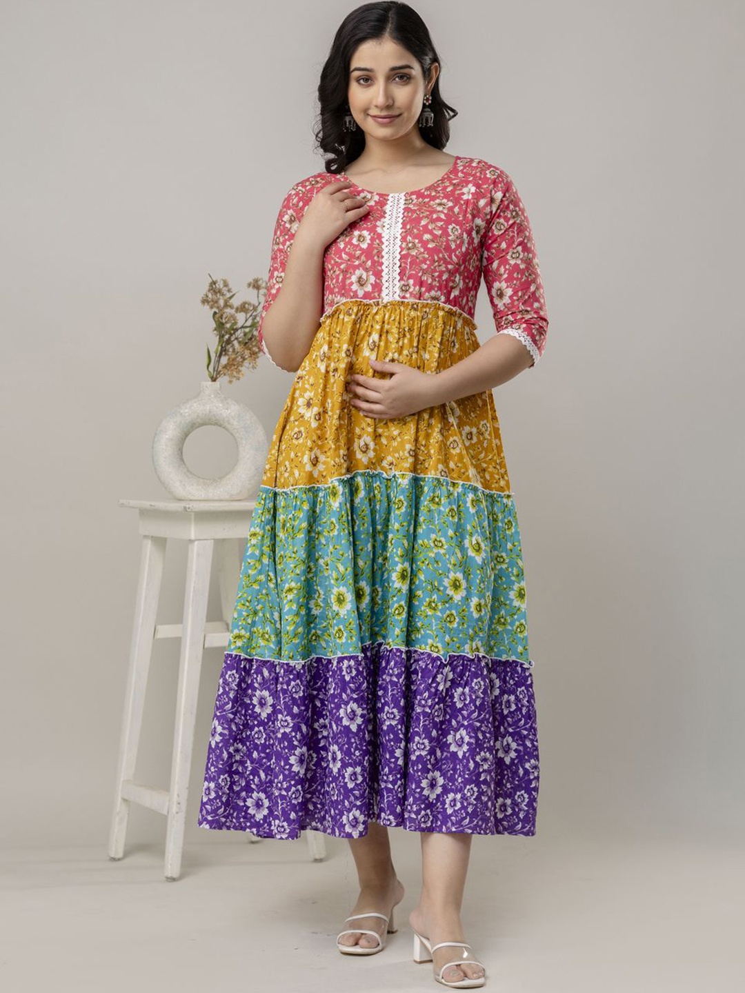 

Henal Floral Print Maternity Fit & Flare Midi Dress, Multi