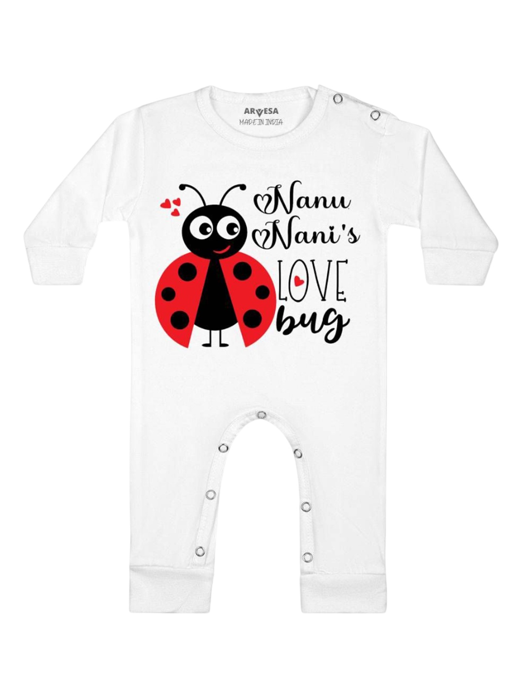 

Arvesa Kids Nanu Nani Love Bug Printed Baby Romper, White