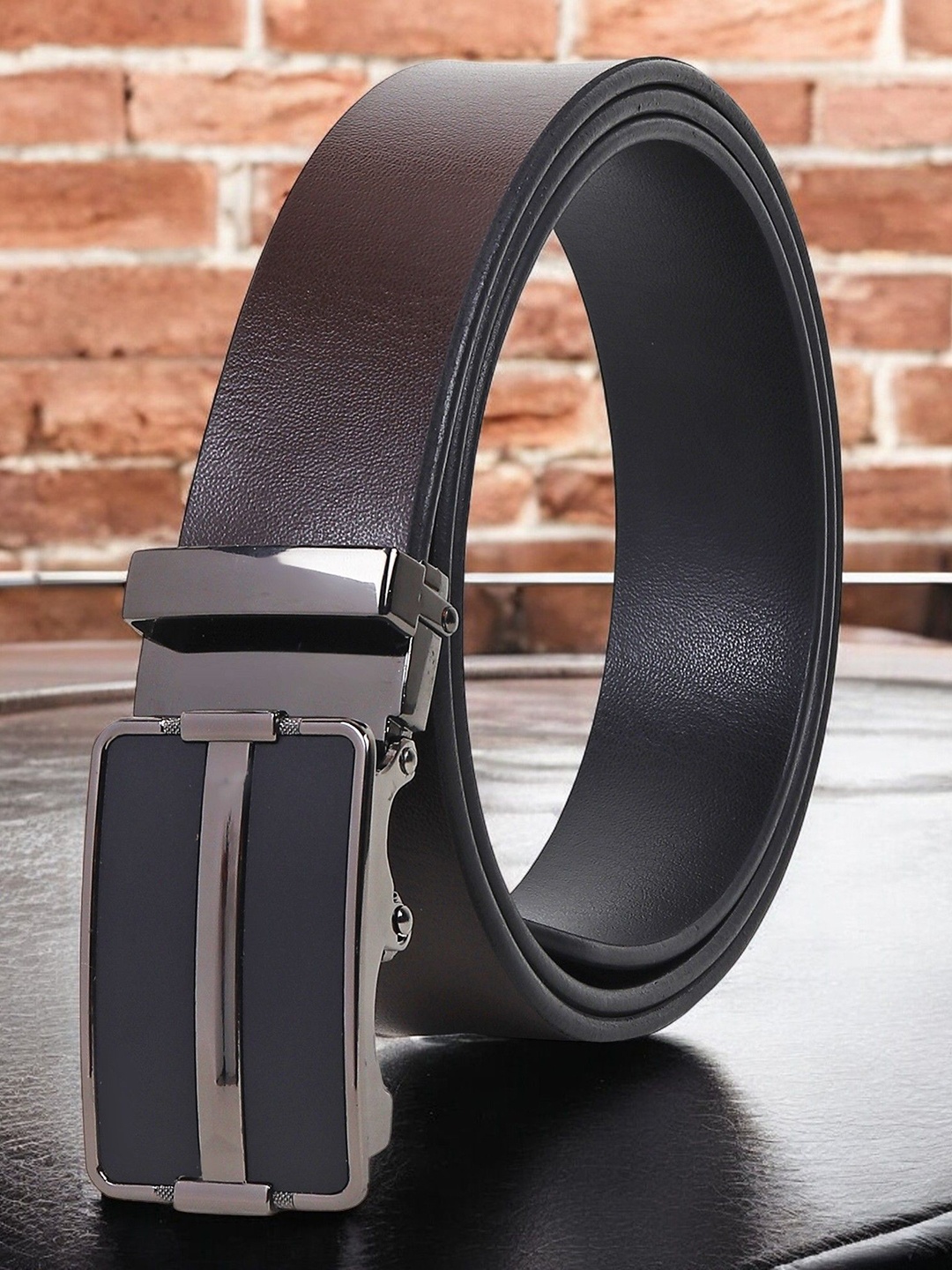 

Metronaut Men Textured Leather Formal Belt, Brown