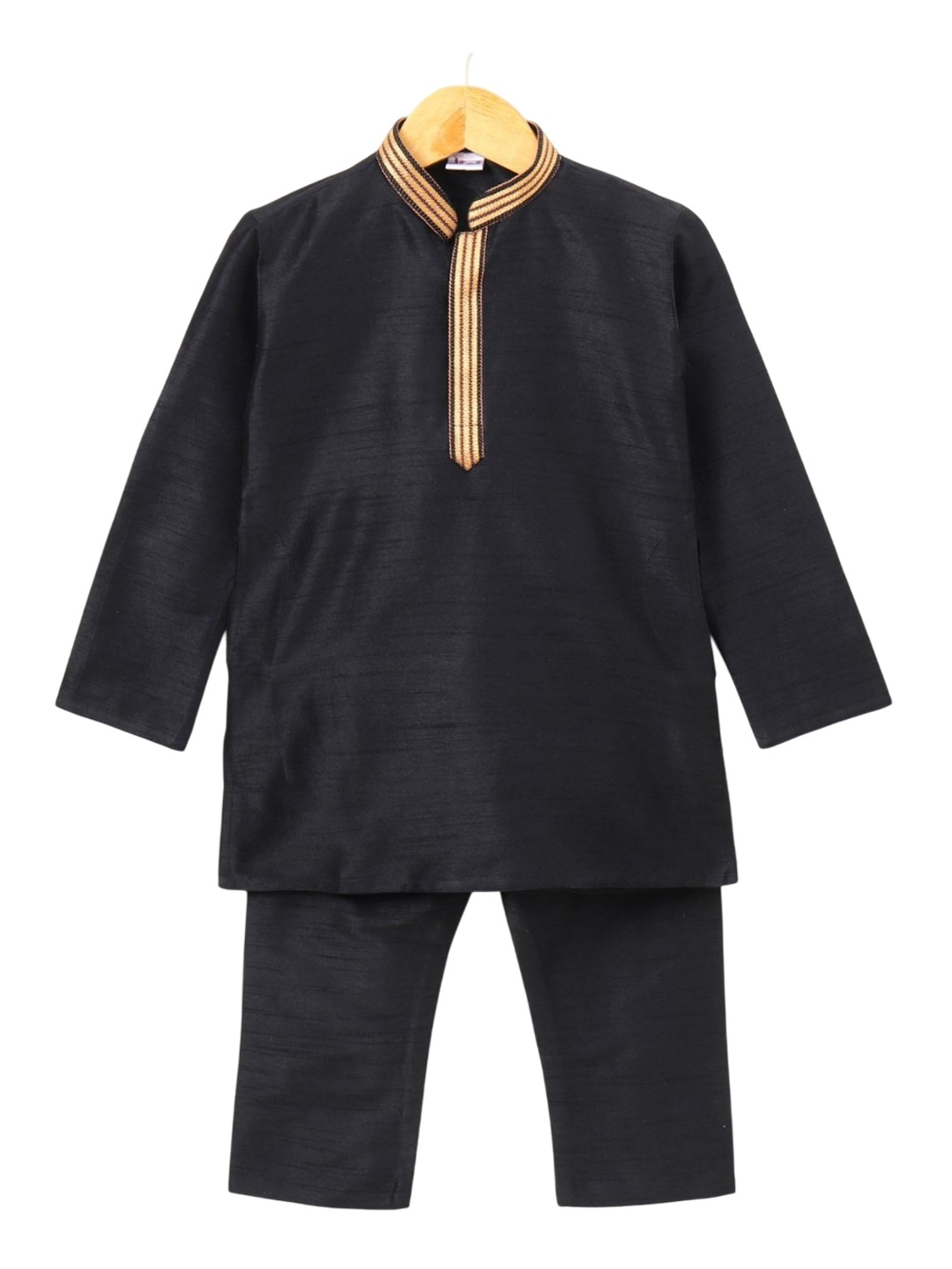 

Pehanaava Boys Embroidered Gotta Patti Mandarin Collar A-Line Kurta, Black