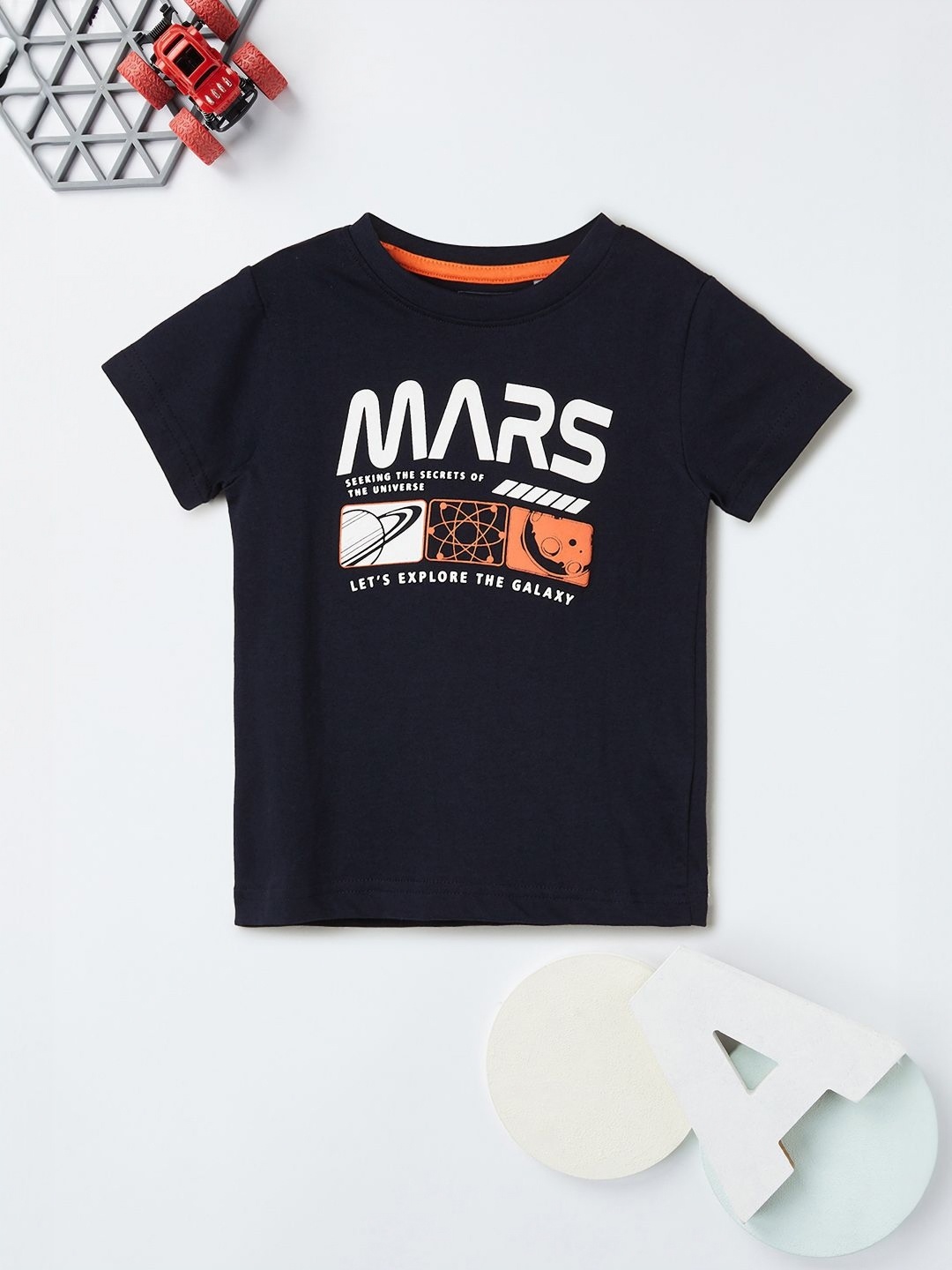 

max Boys Typography Printed Applique T-shirt, Blue