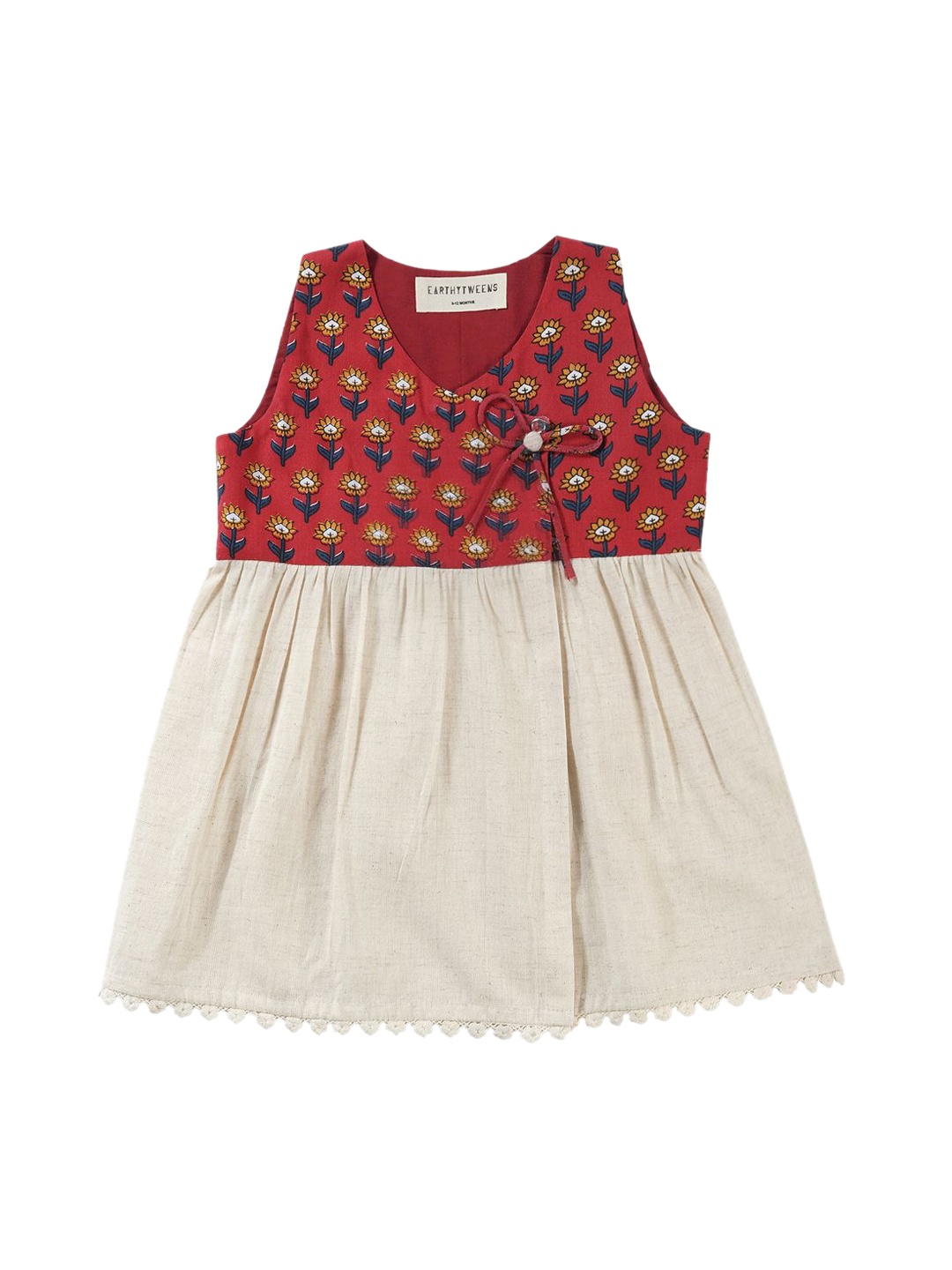 

EARTHY TWEENS Girls Floral Lace Grace Ethnic Dresses, Red