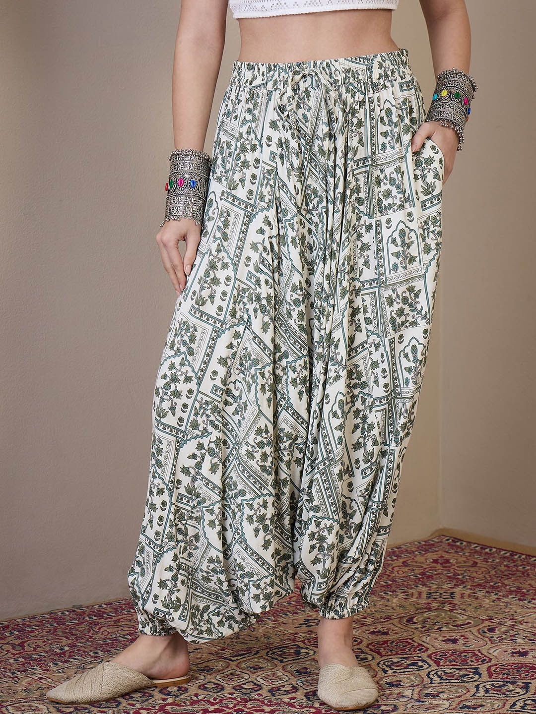 

InWeave Women Ethnic Motifs Printed Harem Pants, Green