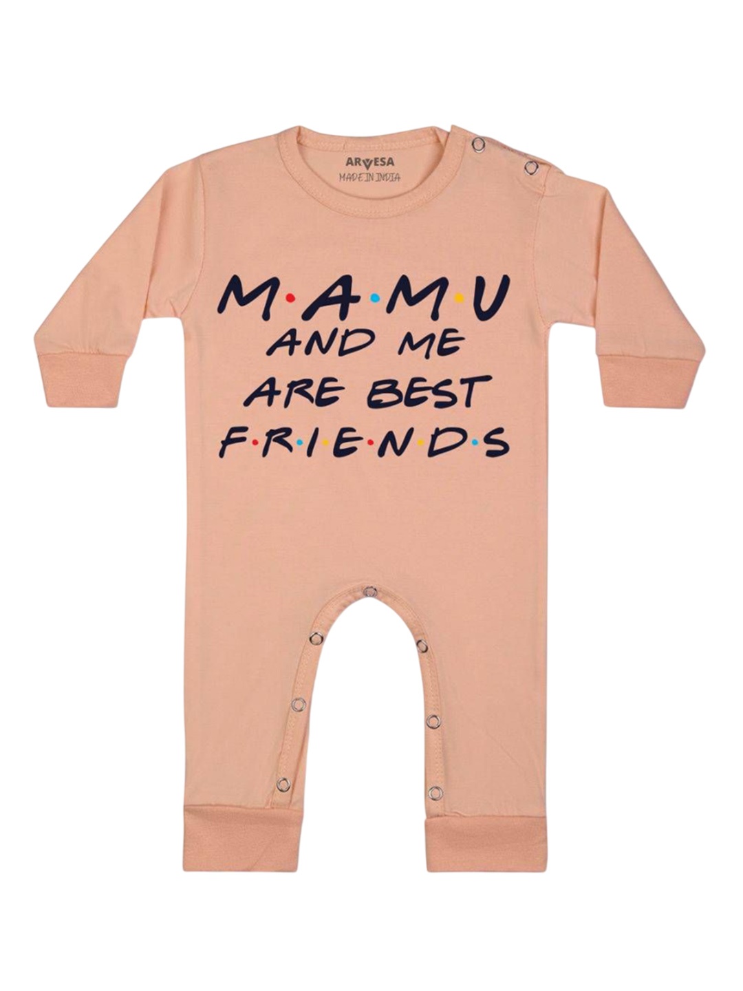 

Arvesa Kids Mamu & Me Are Best Friend Printed Baby Romper, Peach