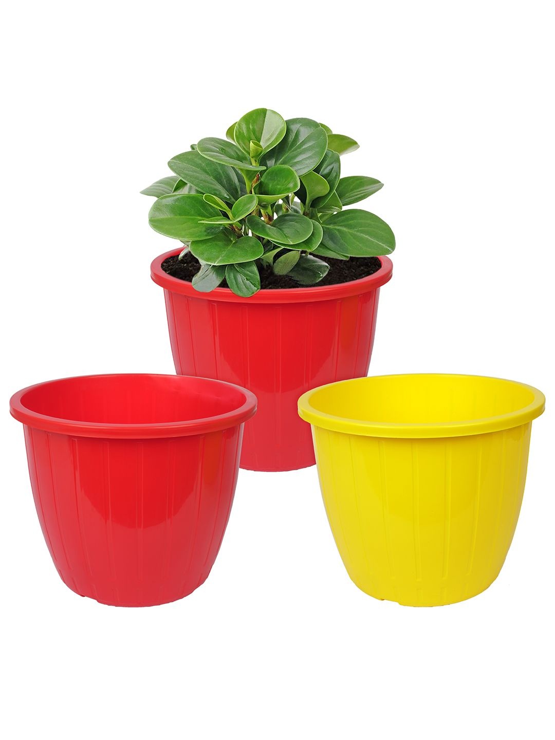 

Kuber Industries Red & Yellow Pack of 3 Duro-Design Flower Planters