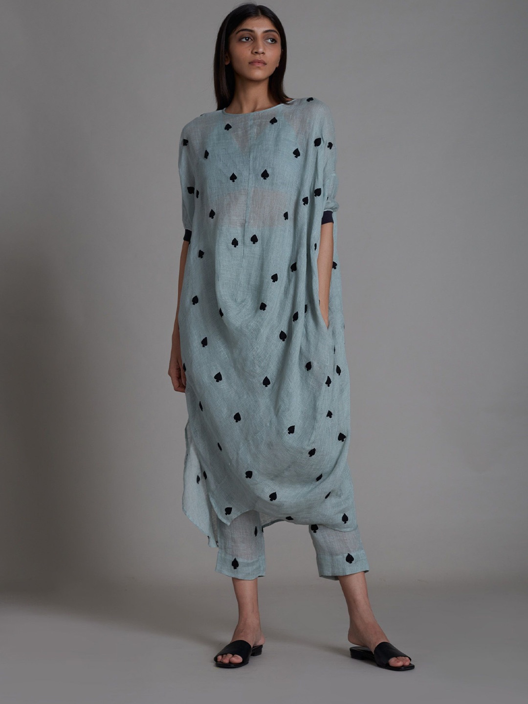 

MATI Print Linen A-Line Midi Dress, Blue