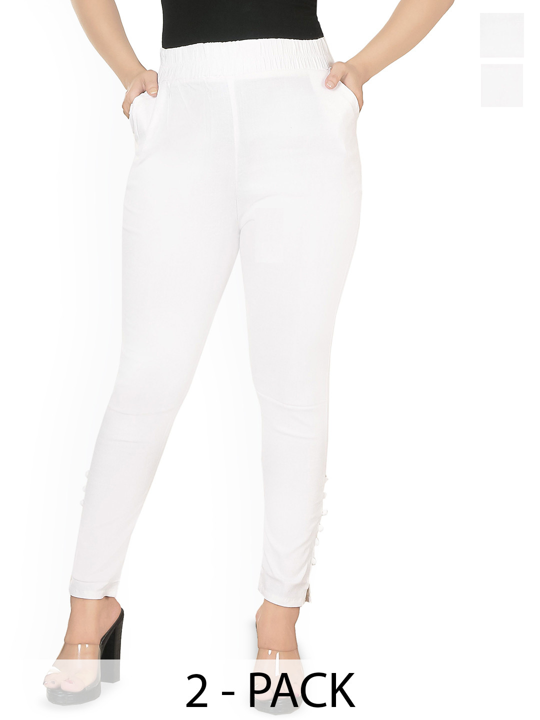 

Fessist Pack of 2 Women Relaxed Slim Fit Easy Wash Pleated Trousers, White