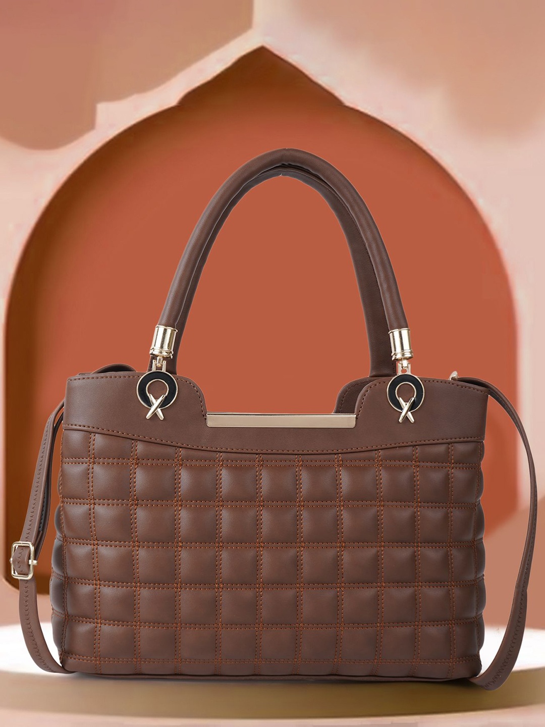 

SPOTIC Structured Satchel with Quilted, Brown