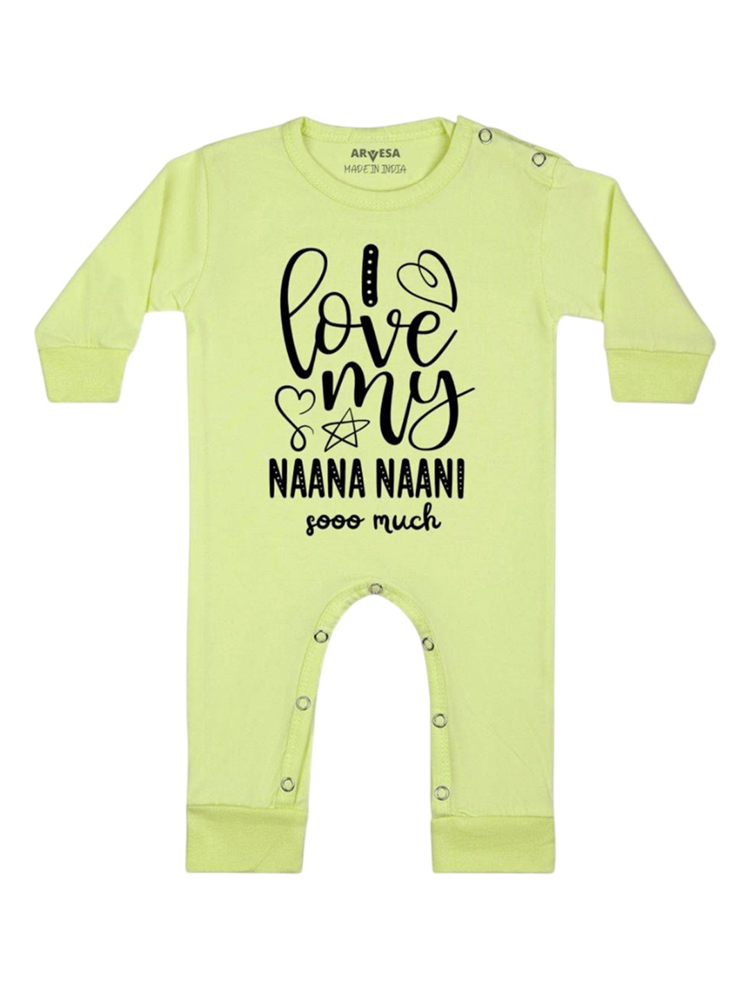 

Arvesa Kids I Love My Nana Nani So Much Printed Baby Romper, Yellow