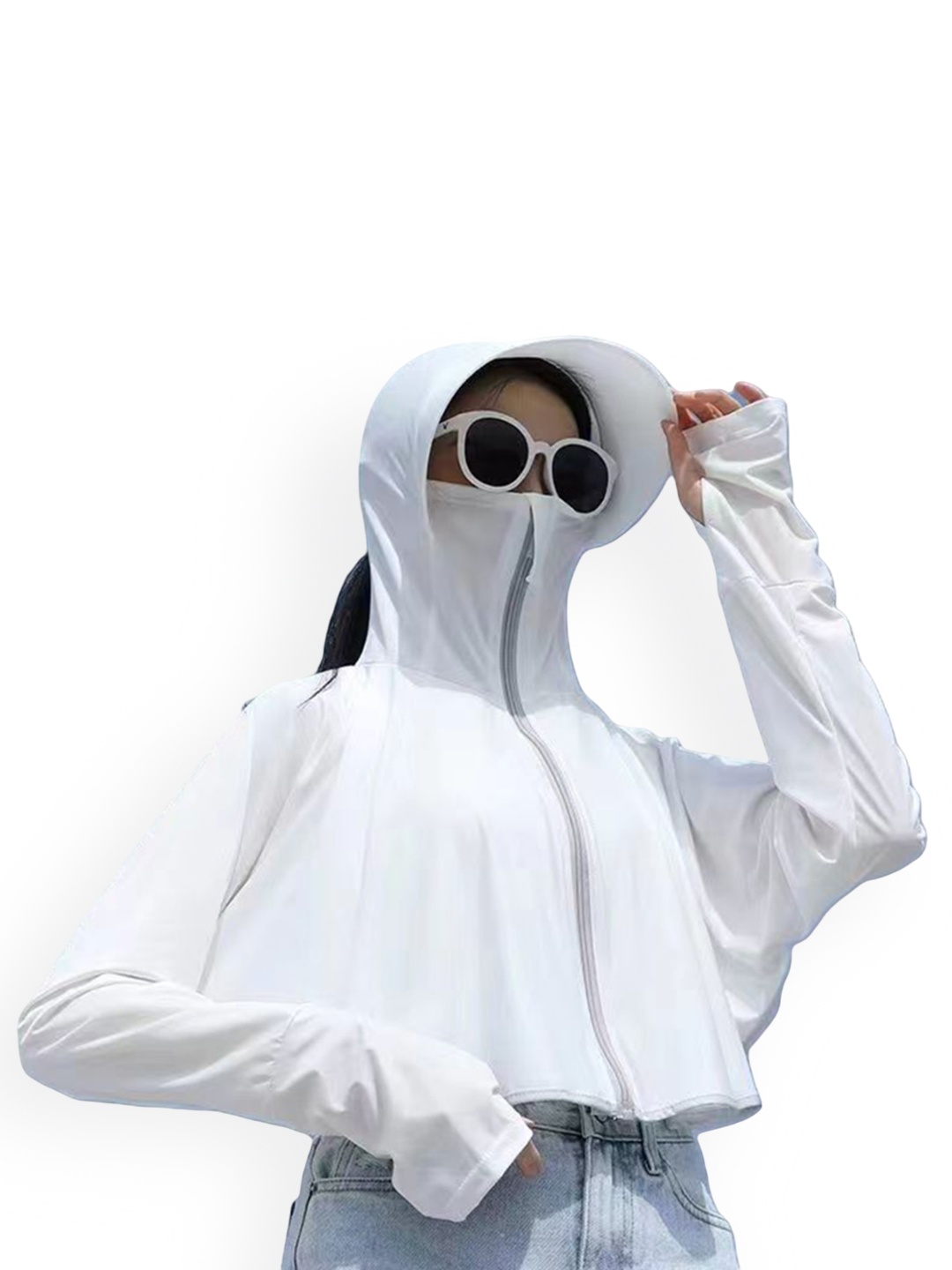 

Alexvyan White Sun & UV Protection UPF Jacket With Visor, Grey