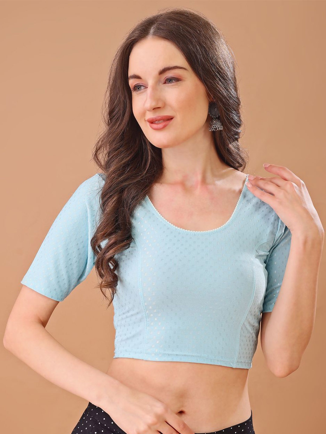 

BAPS Round Neck Stretchable Saree Blouse, Blue