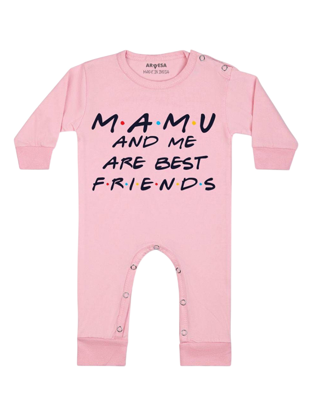 

Arvesa Kids Mamu & Me Are Best Friend Printed Baby Romper, Pink