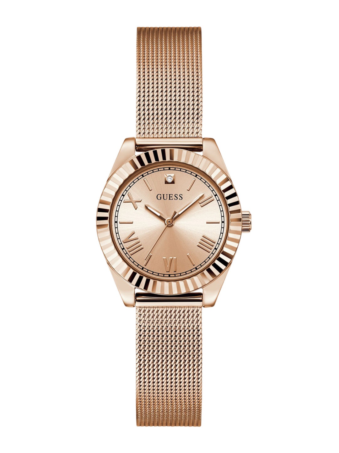 

GUESS Women Embellished Dial & Stainless Steel Bracelet Straps Analogue Watch GW0842L3, Rose gold