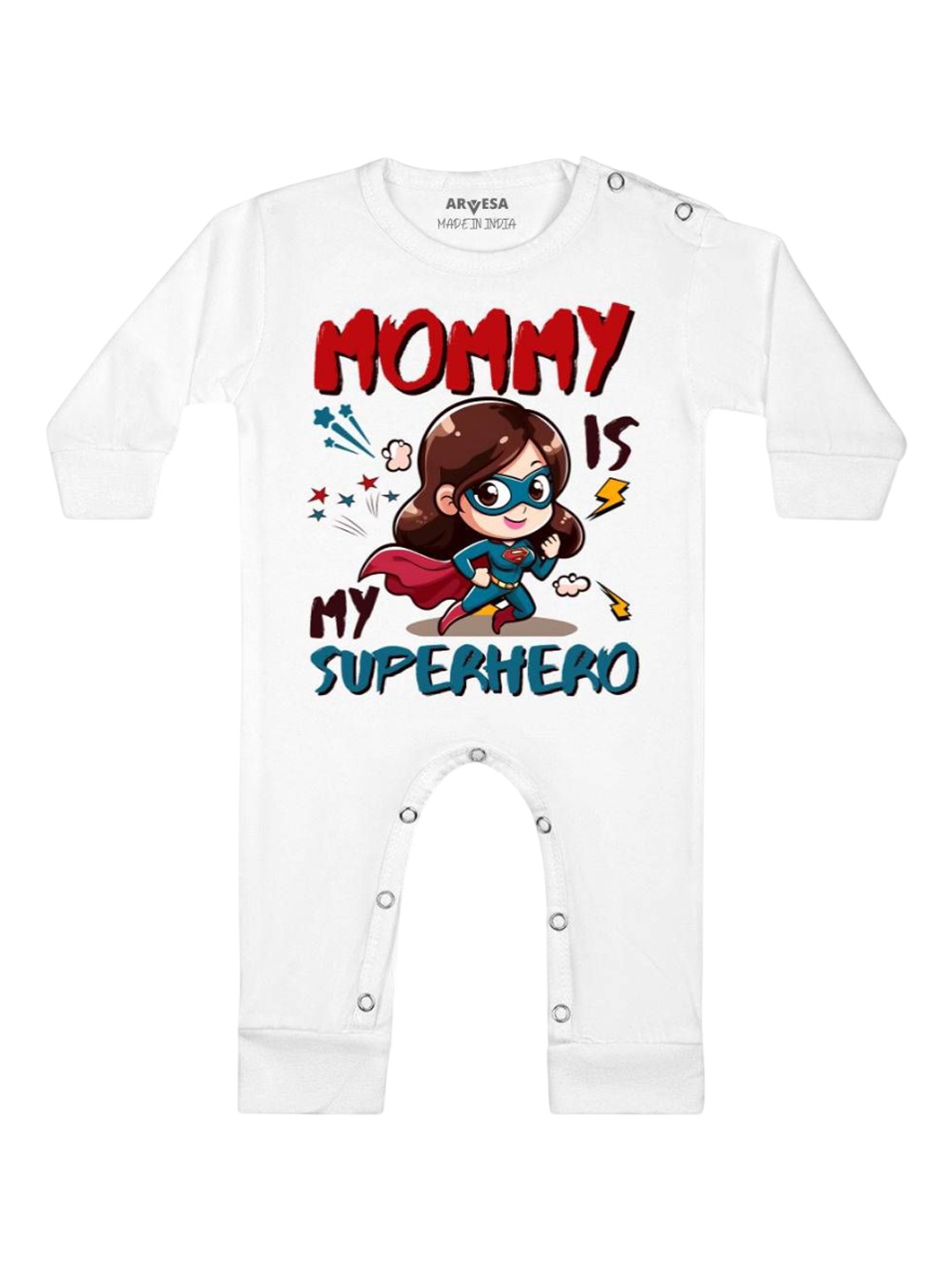 

Arvesa Kids Mommy Is My Superhero Printed Baby Romper, White