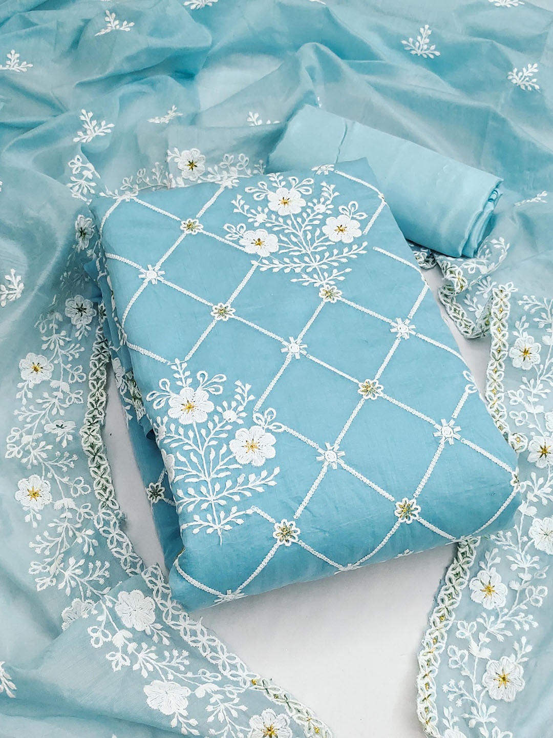 

SAINOOR Embroidered Semi-Stitched Dress Material, Blue