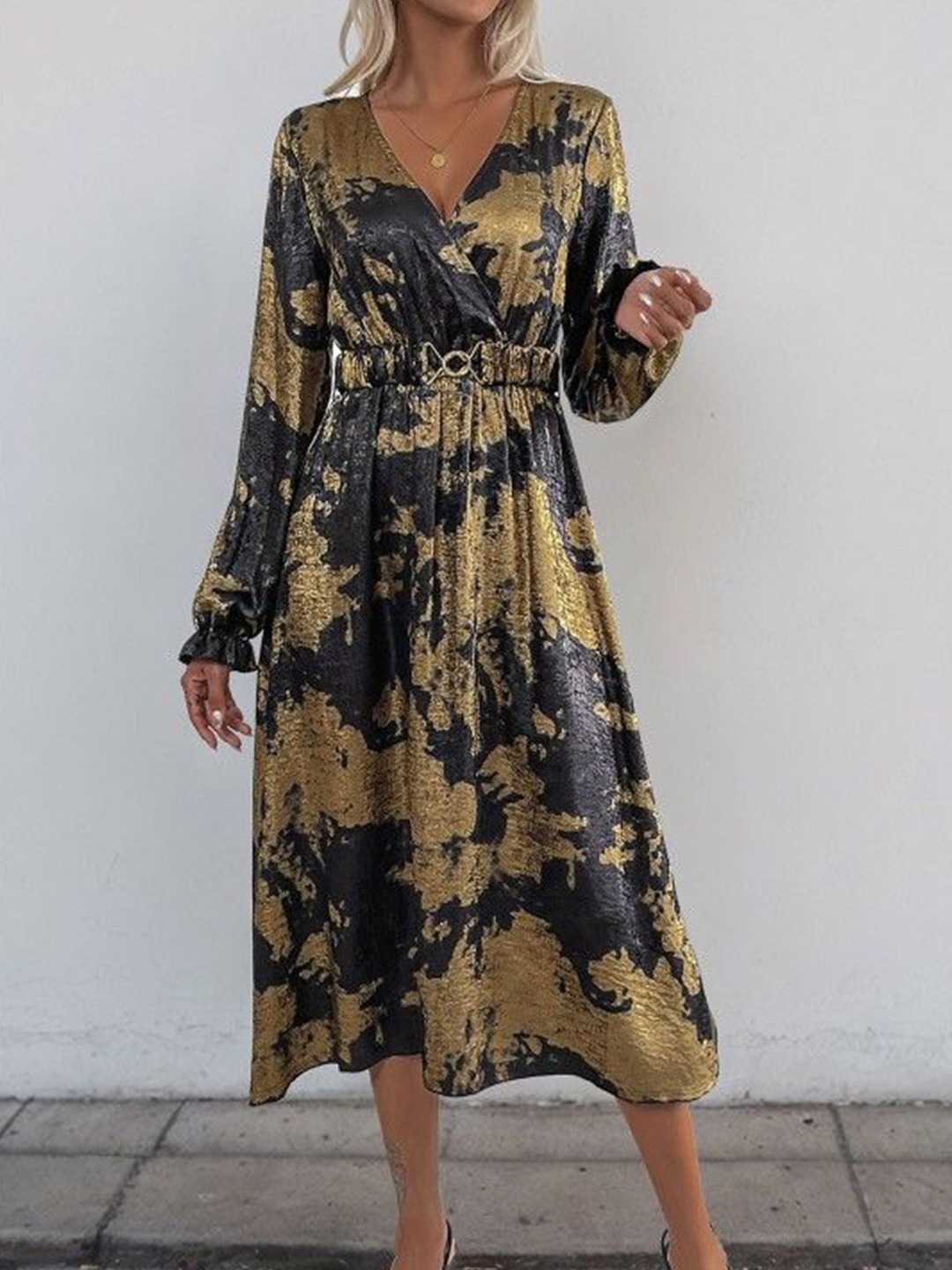 

HERE&NOW Print Flared Sleeve Fit & Flare Midi Dress, Multi