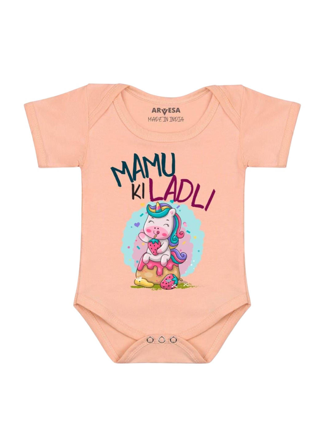 

Arvesa Mamu Ki Ladli Printed Romper, Peach