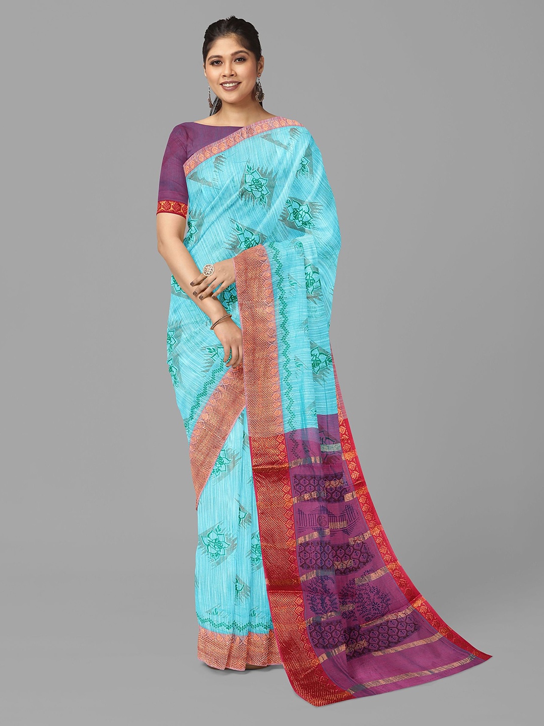 

The Chennai Silks Floral Zari Sambalpuri Saree, Blue