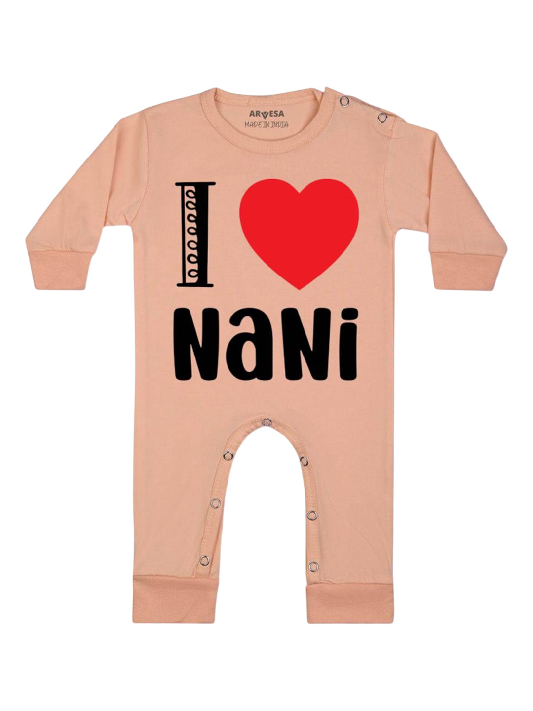 

Arvesa Kids I Love Nani Printed Baby Romper, Peach