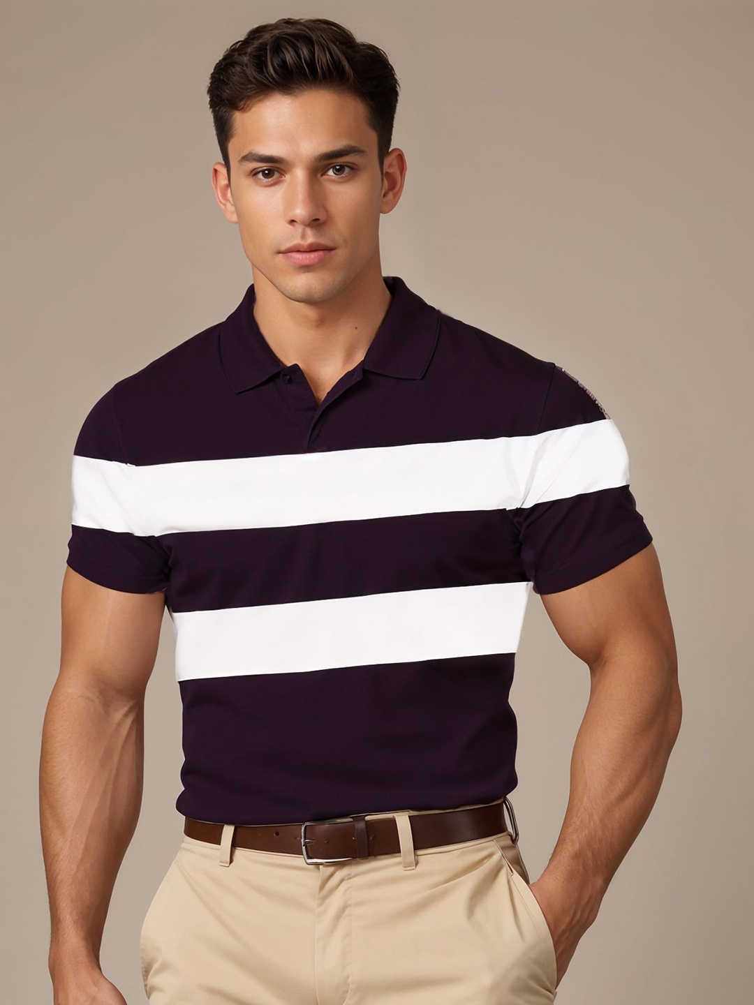 

SOBERSAINT Men Striped Polo Collar T-shirt, Multi