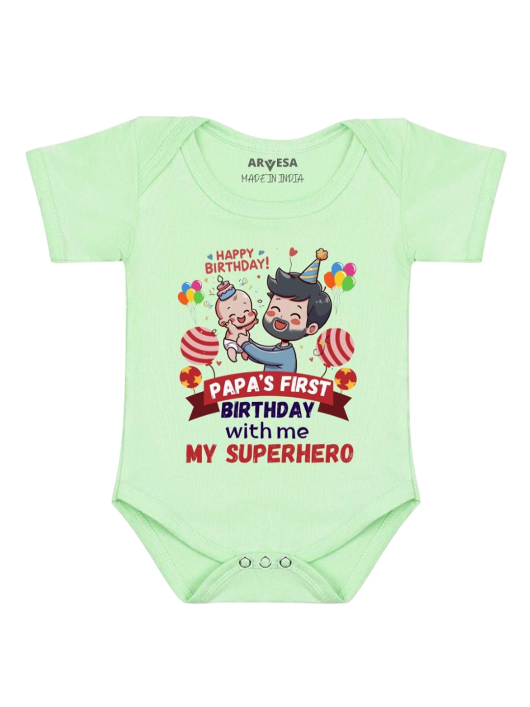 

Arvesa Papa First Birthday With Me Printed Romper, Green