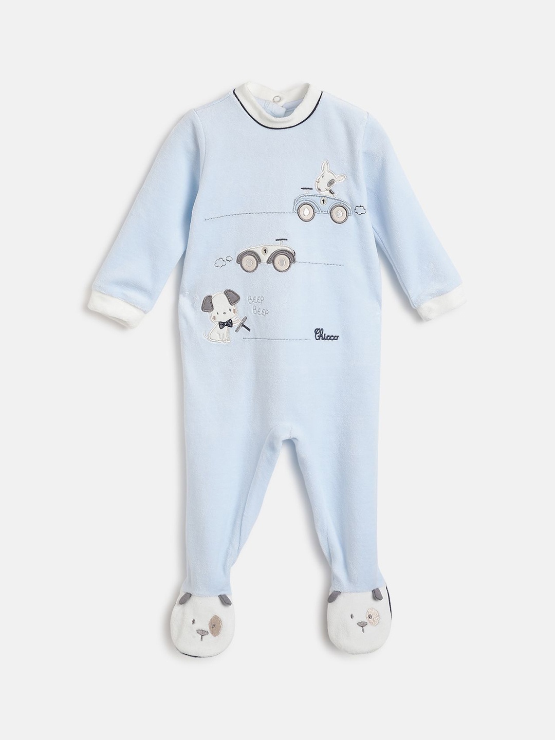 

Chicco Boys Embroidered Cotton Rompers, Blue