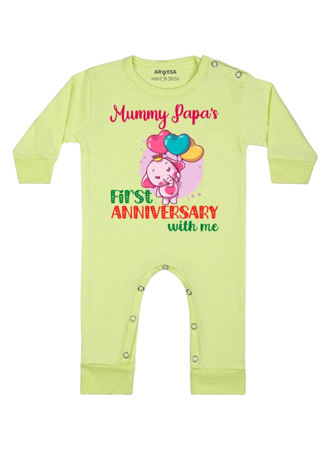 

Arvesa Kids Mummy Papa First Anniversary With Me Printed Baby Romper, Yellow