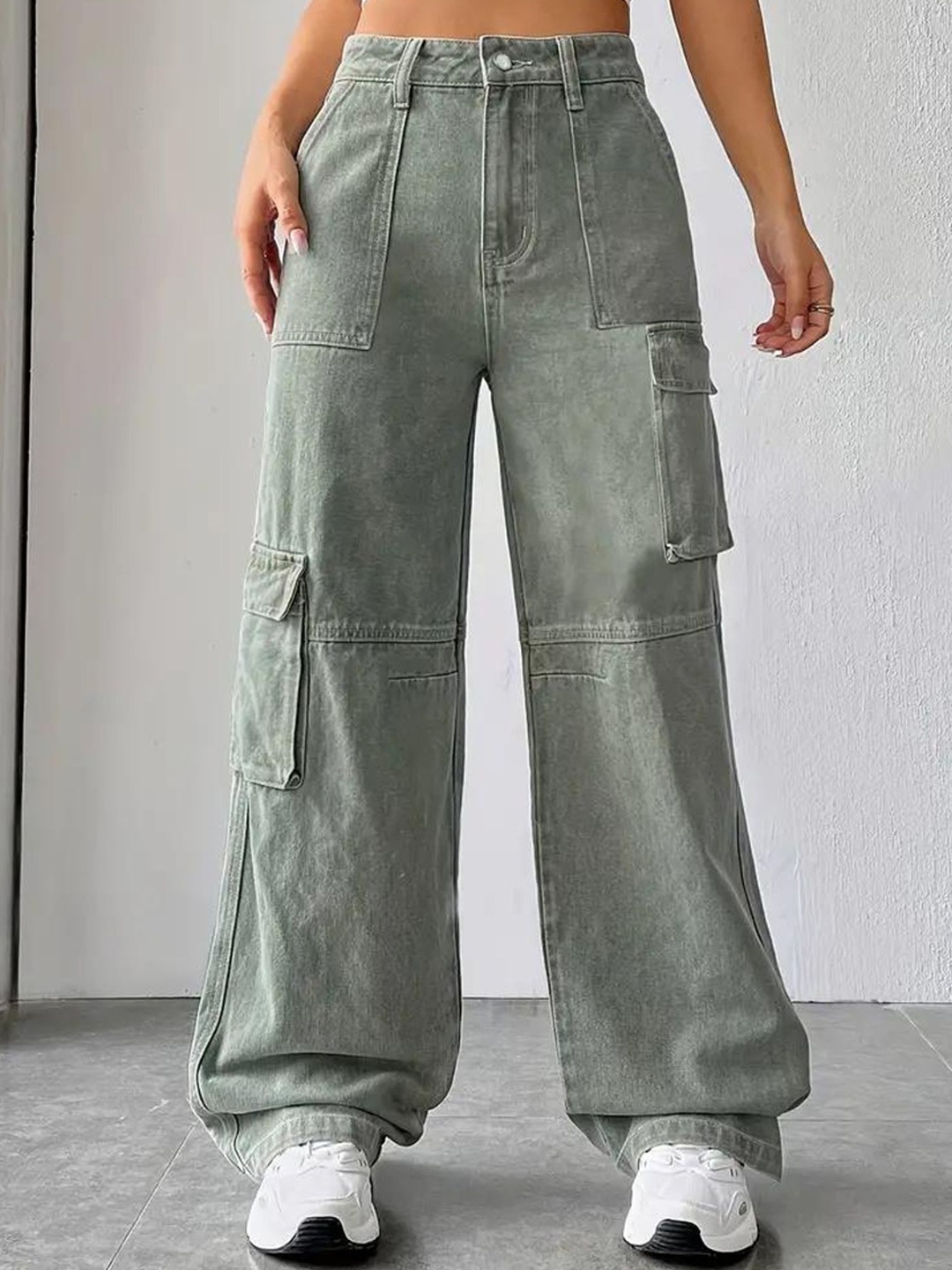 

DressBerry Women Comfort Wide Leg High-Rise Light Fade Acid Wash Stretchable Jeans, Sea green