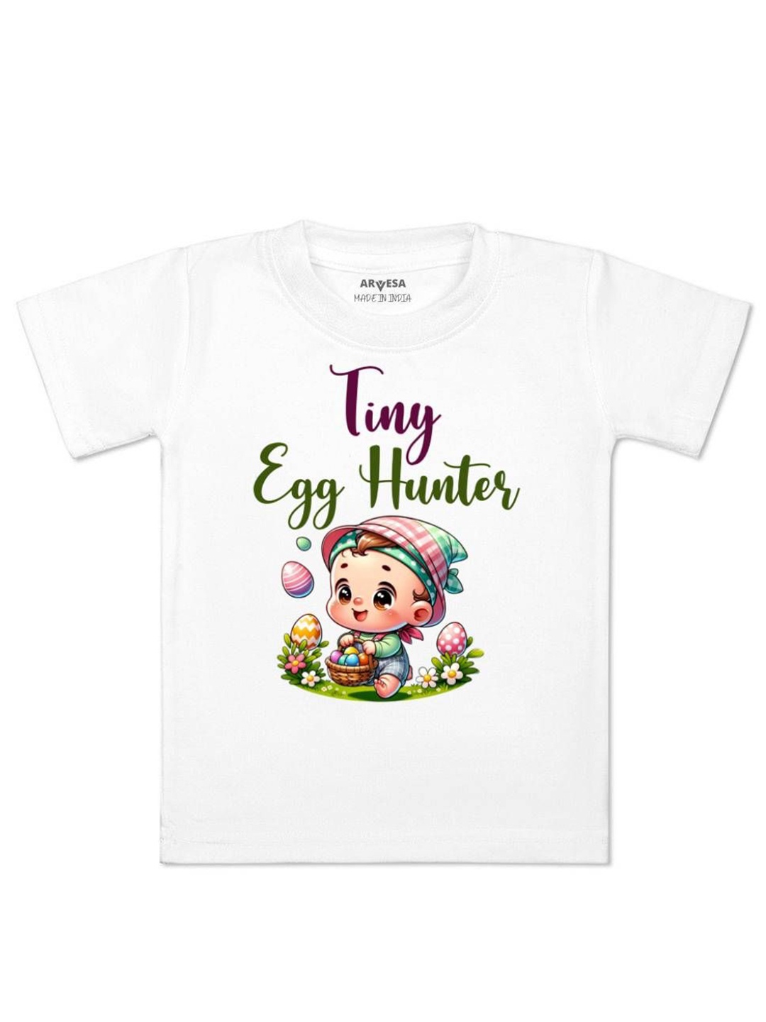 

Arvesa Tiny Egg Hunter Printed Kids Unisex T-shirt, White