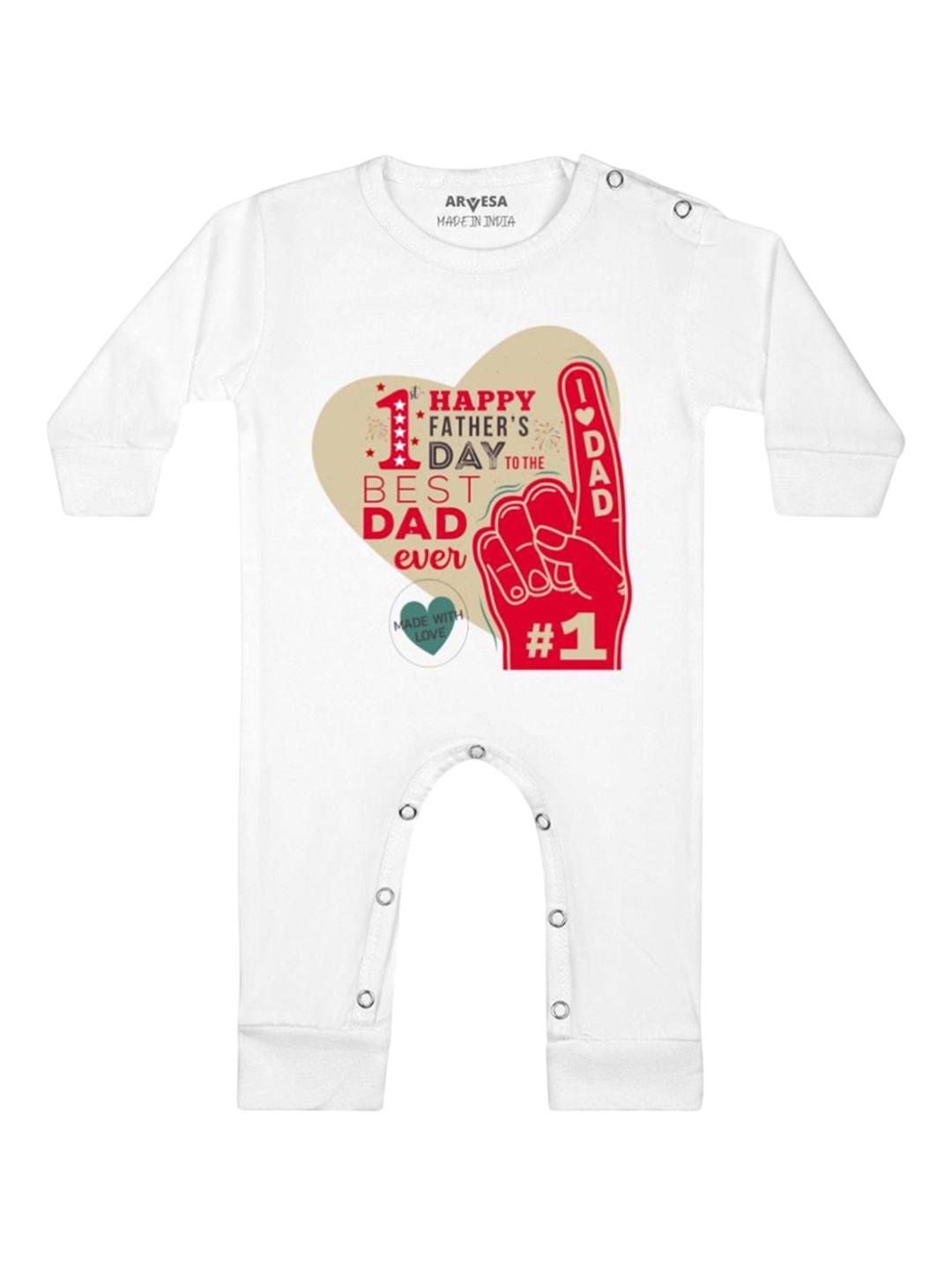 

Arvesa Happy Father Days Printed Baby Romper, White