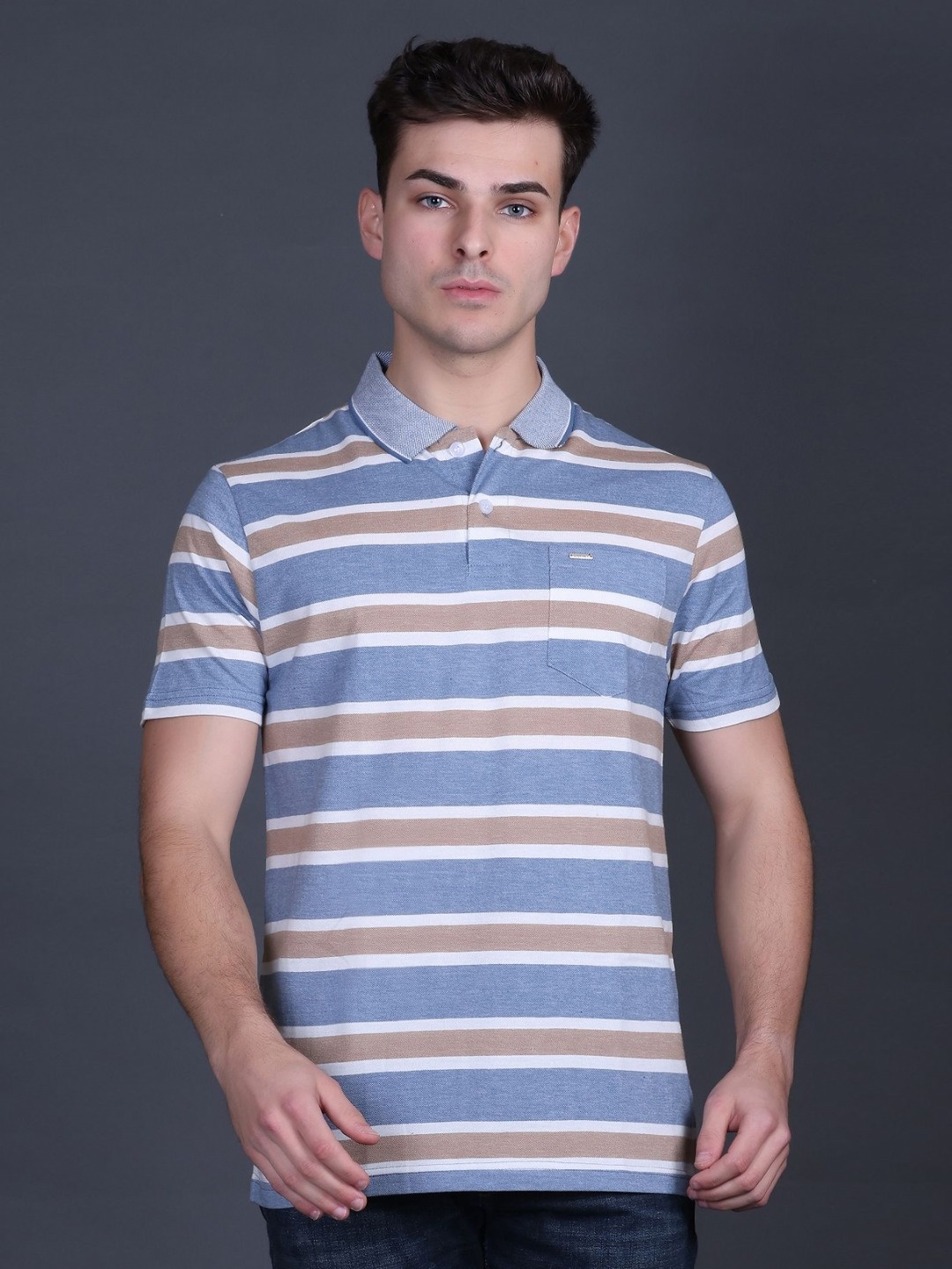 

GODFREY Men Striped Polo Collar T-shirt, Assorted