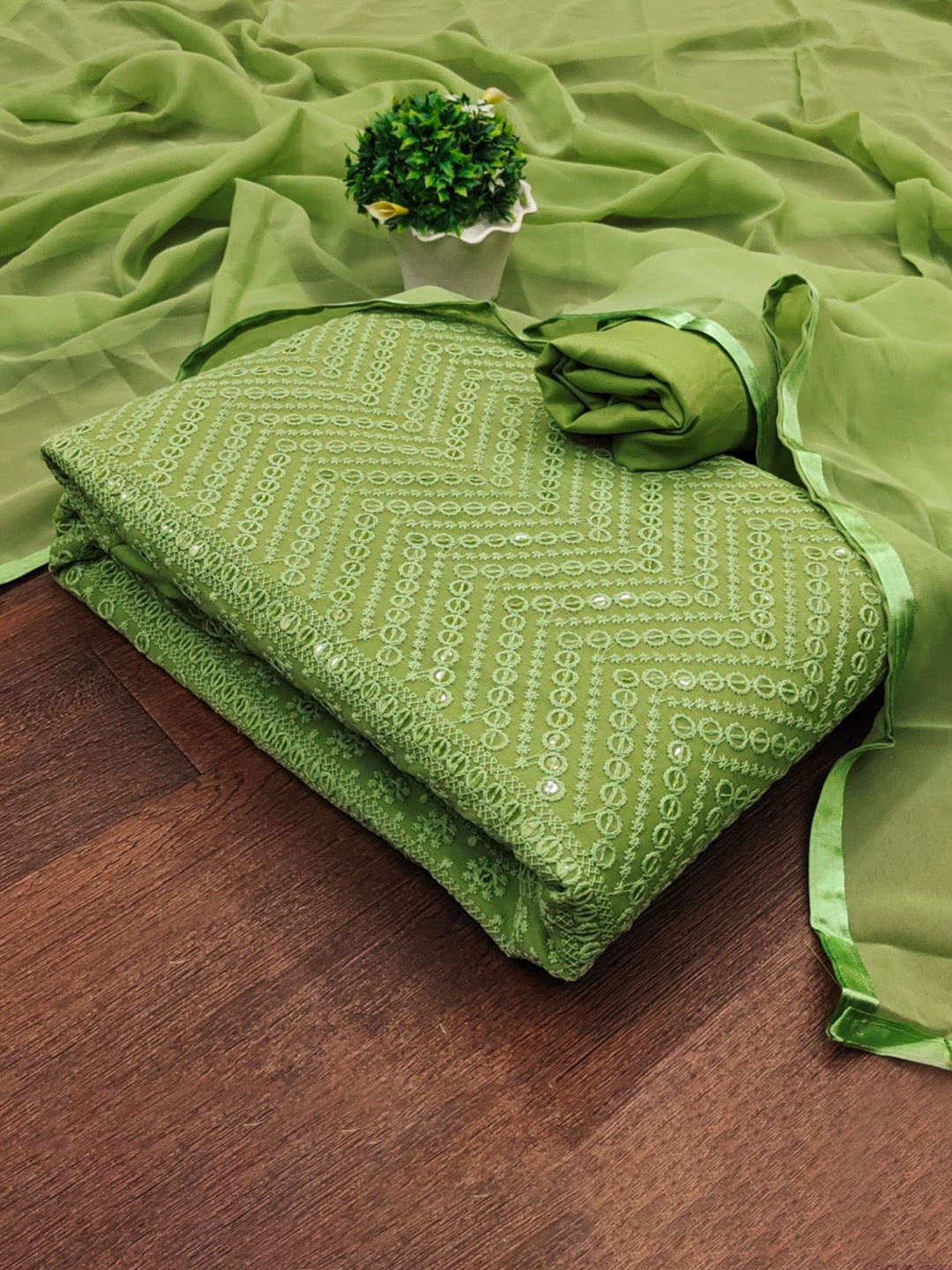 

ZEEPKART Unstitched Dress Material, Green