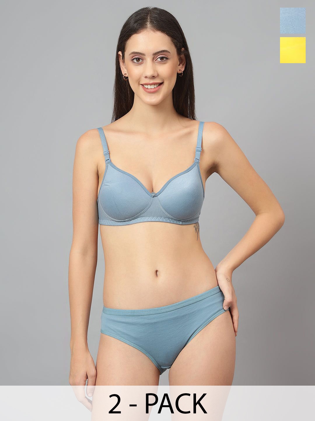 

Designer Bugs Pack Of 2 Cotton Non Padded Non Wired Lingerie Set NPLS-Y-G-30B, Yellow