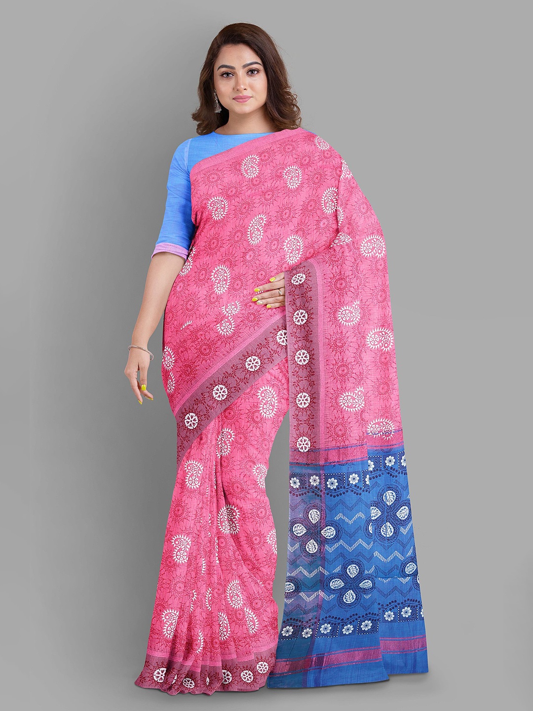 

The Chennai Silks Ethnic Motifs Linen Blend Bhagalpuri Saree, Pink
