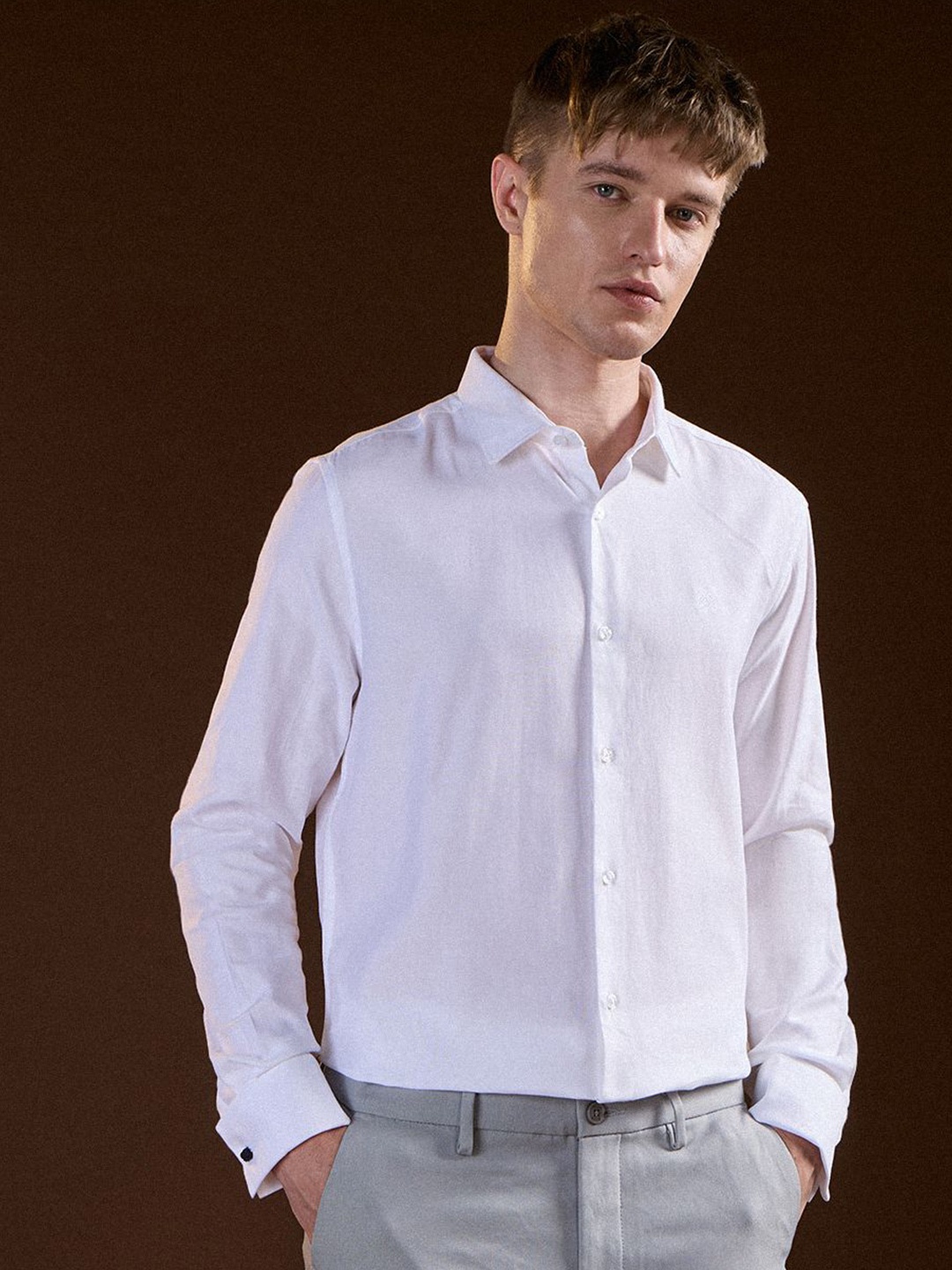 

THE BEAR HOUSE Men Tailored Fit Opaque Formal Shirt, White
