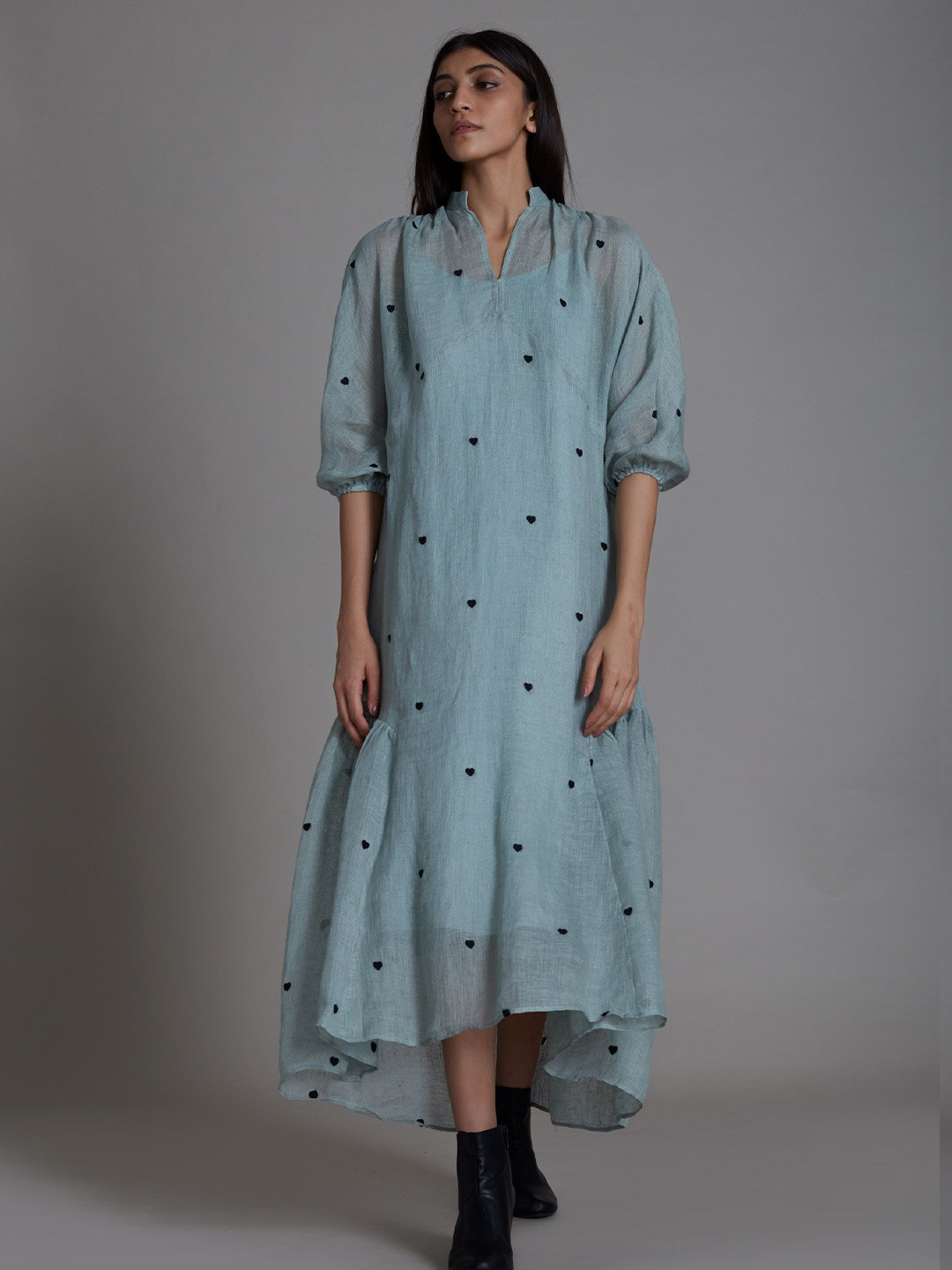 

MATI Flared Sleeve Linen Maxi Dress, Blue