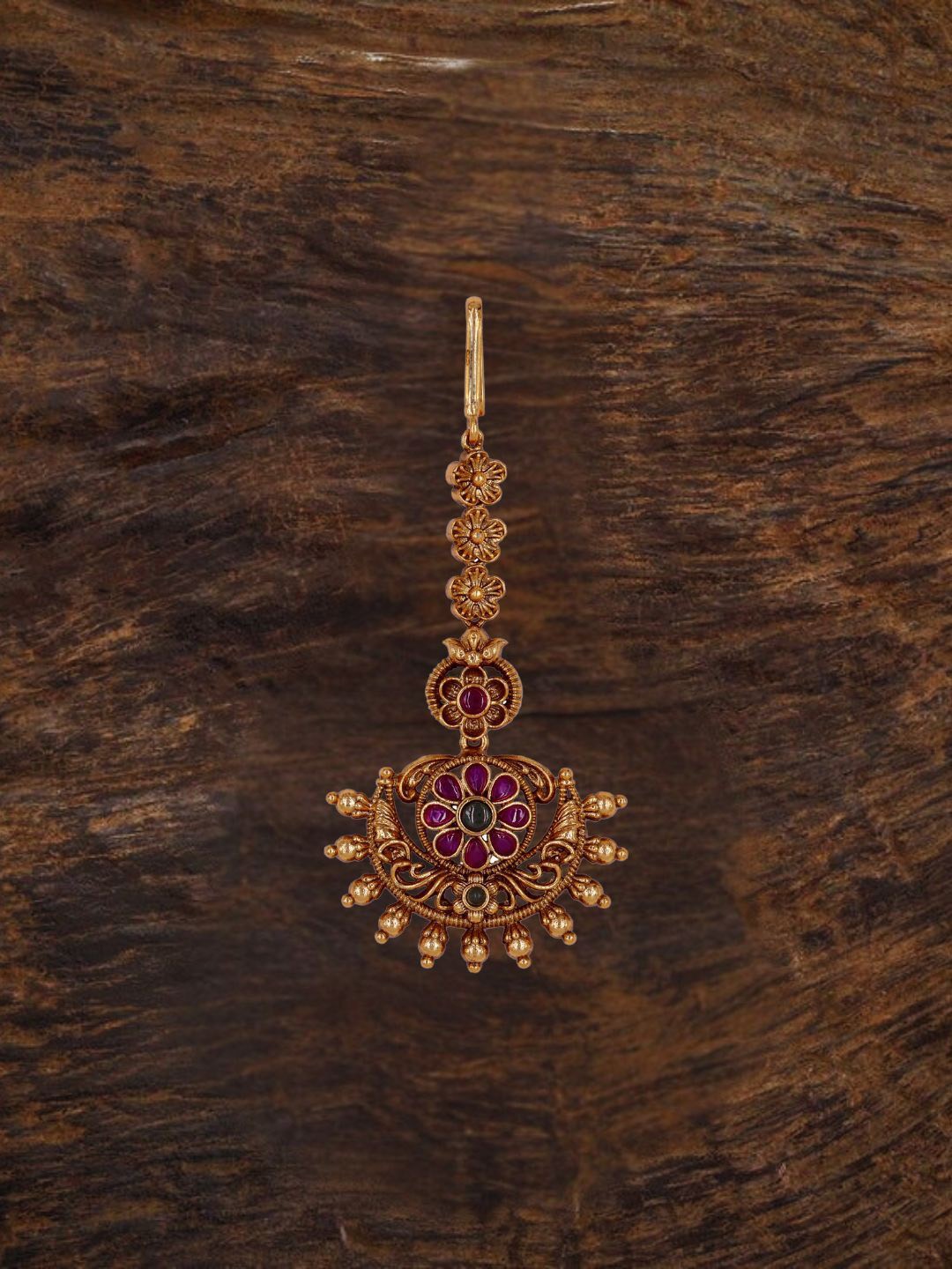 

South Temple Jewellery Gold-Plated Artificial Stones and Beads Studded Maang Tikka Head Jewellery