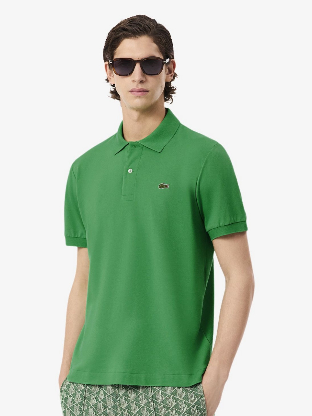 

Lacoste Men Polo Collar Extended Sleeves Applique T-shirt, Green