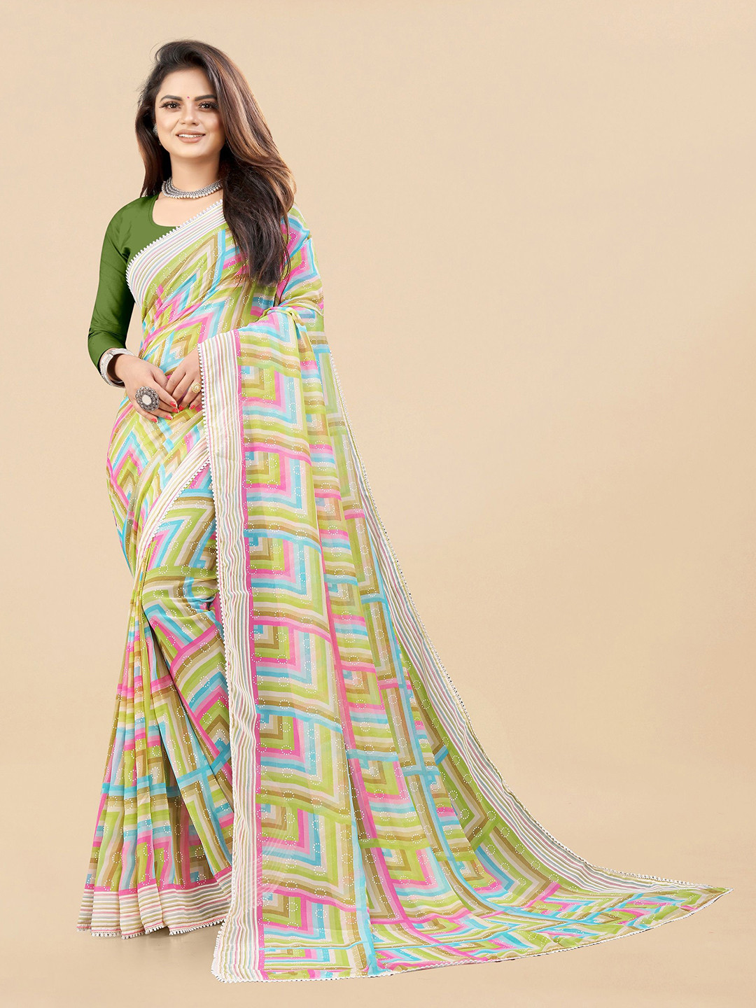 

Moda Rapido Poly Georgette Saree, Blue