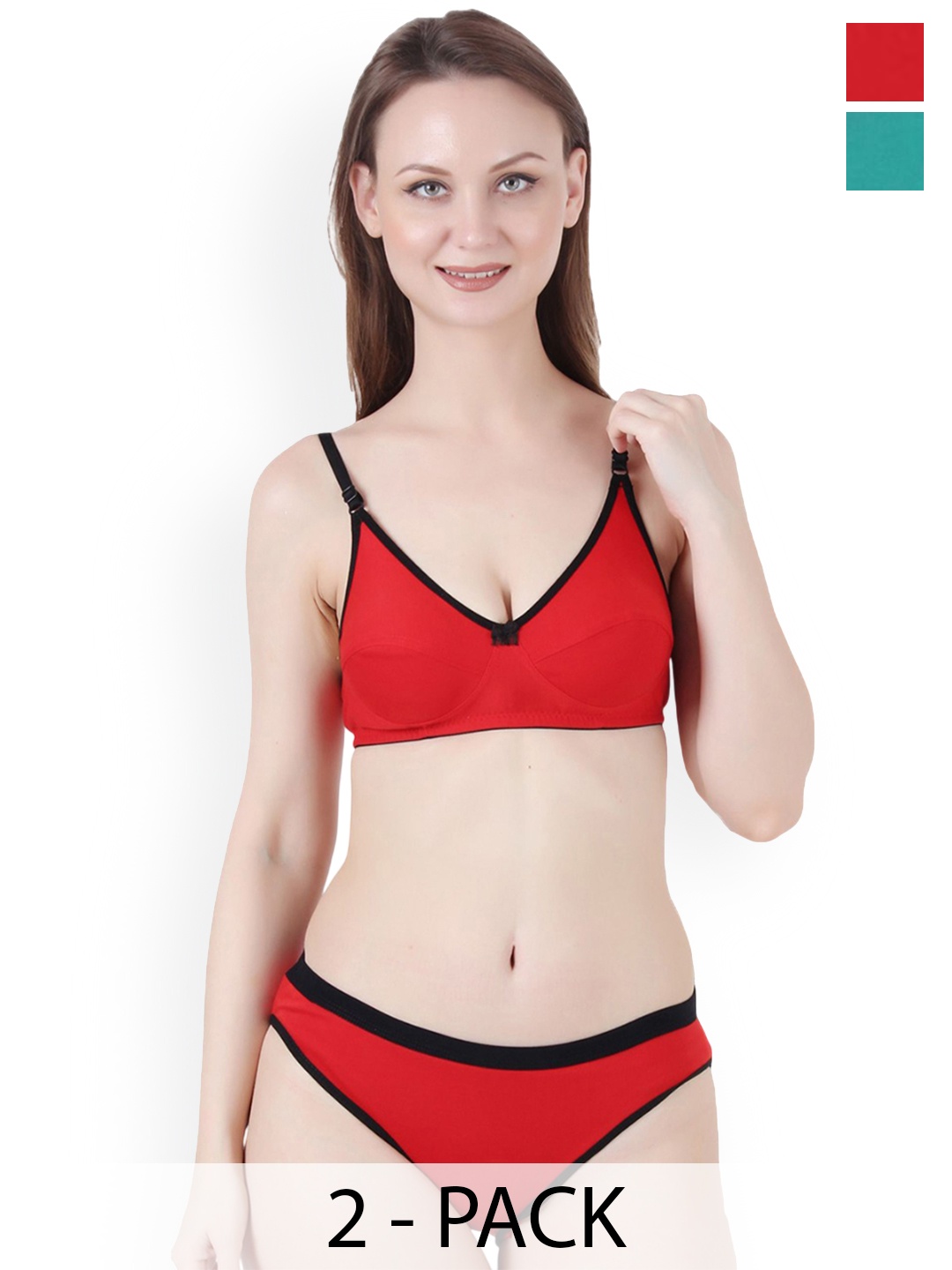

Fihana Set Of 2 High Rise Non Padded Lingerie Set - PSH-777-RED-GRN-30B-Green