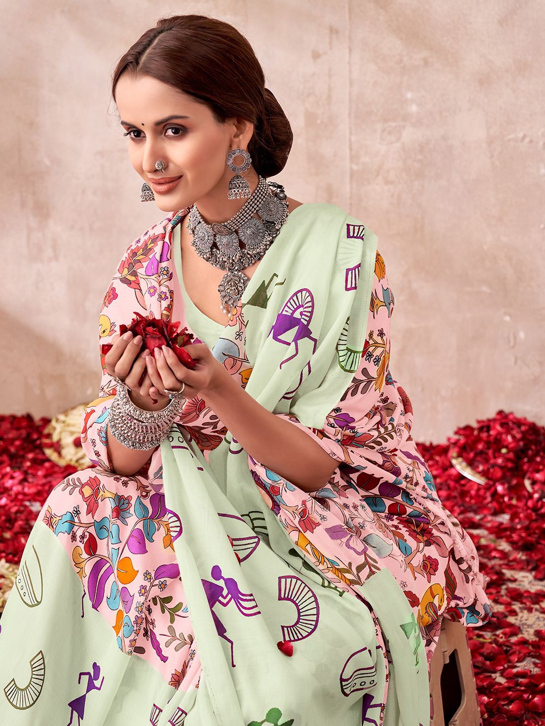 

SARHAKalamkari Georgette Saree, Pink