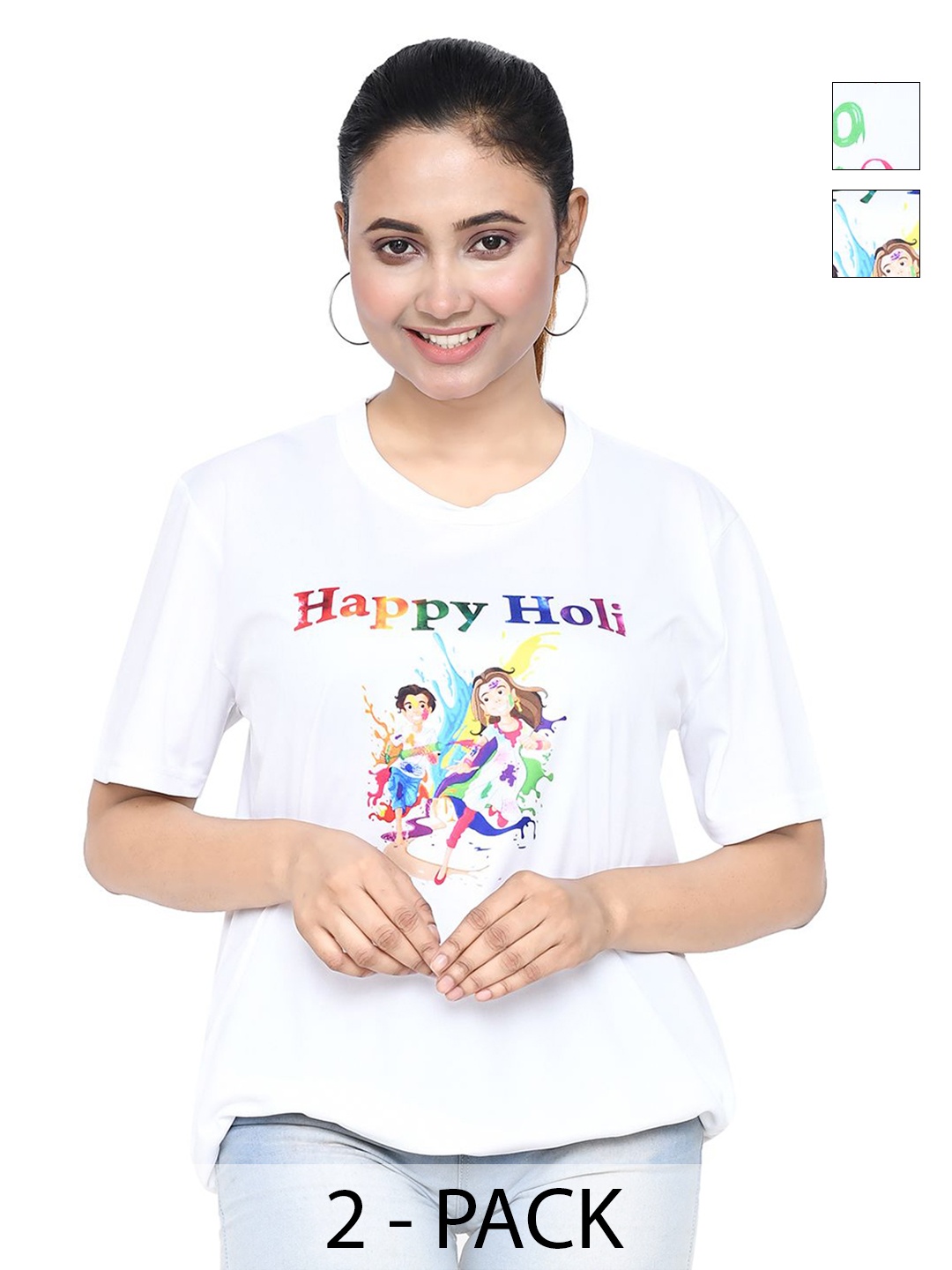 

RAPL Women 2 Printed Applique T-shirt, White