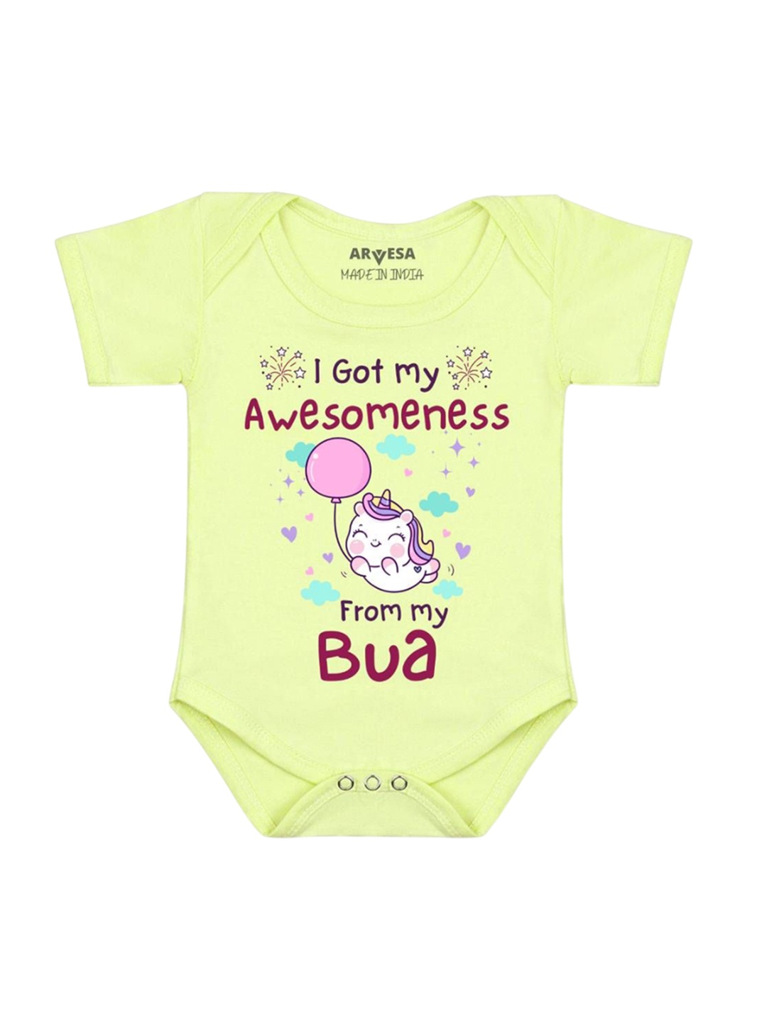 

Arvesa Infants Kids I Got Awesomeness From Bua Printed Cotton Romper, Green