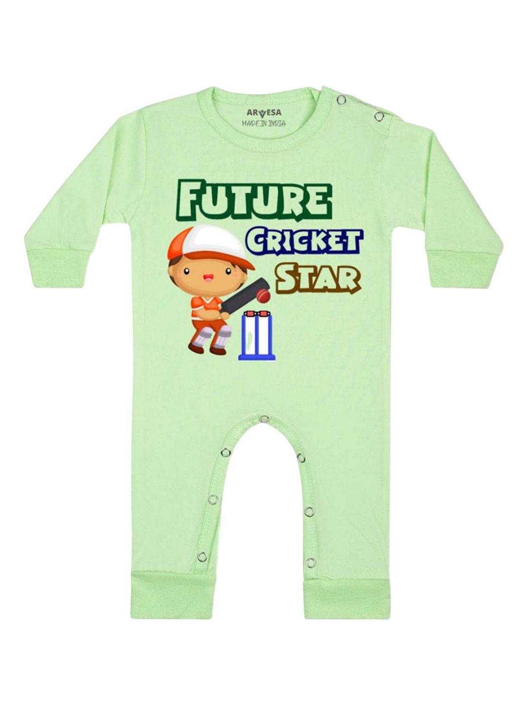 

Arvesa Kids Future Cricket Star Printed Baby Romper, Green
