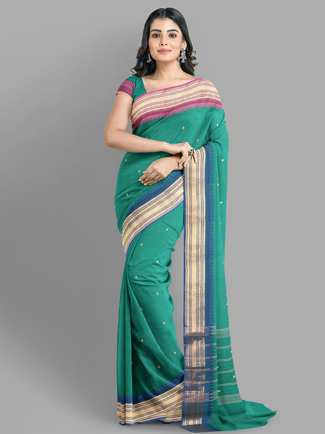 

The Chennai Silks Pure Cotton Fusion Chettinad Saree, Sea green